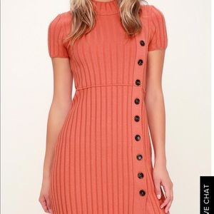 Free People Lottie Coral Pink Ribbed Dress